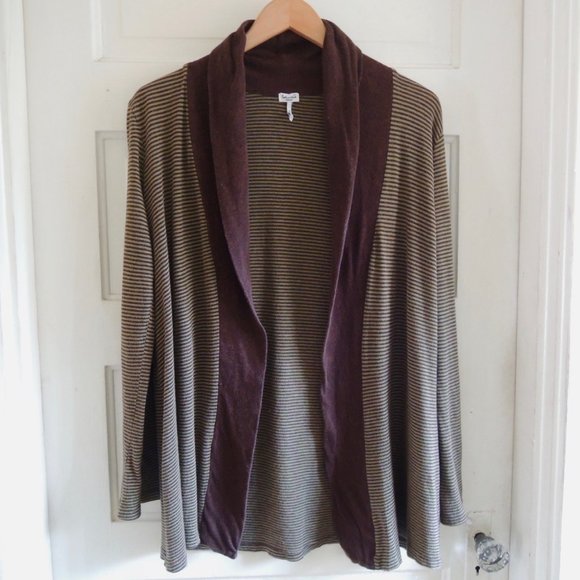 Splendid Green & Brown Striped Open Cotton Cardigan M - Picture 1 of 8